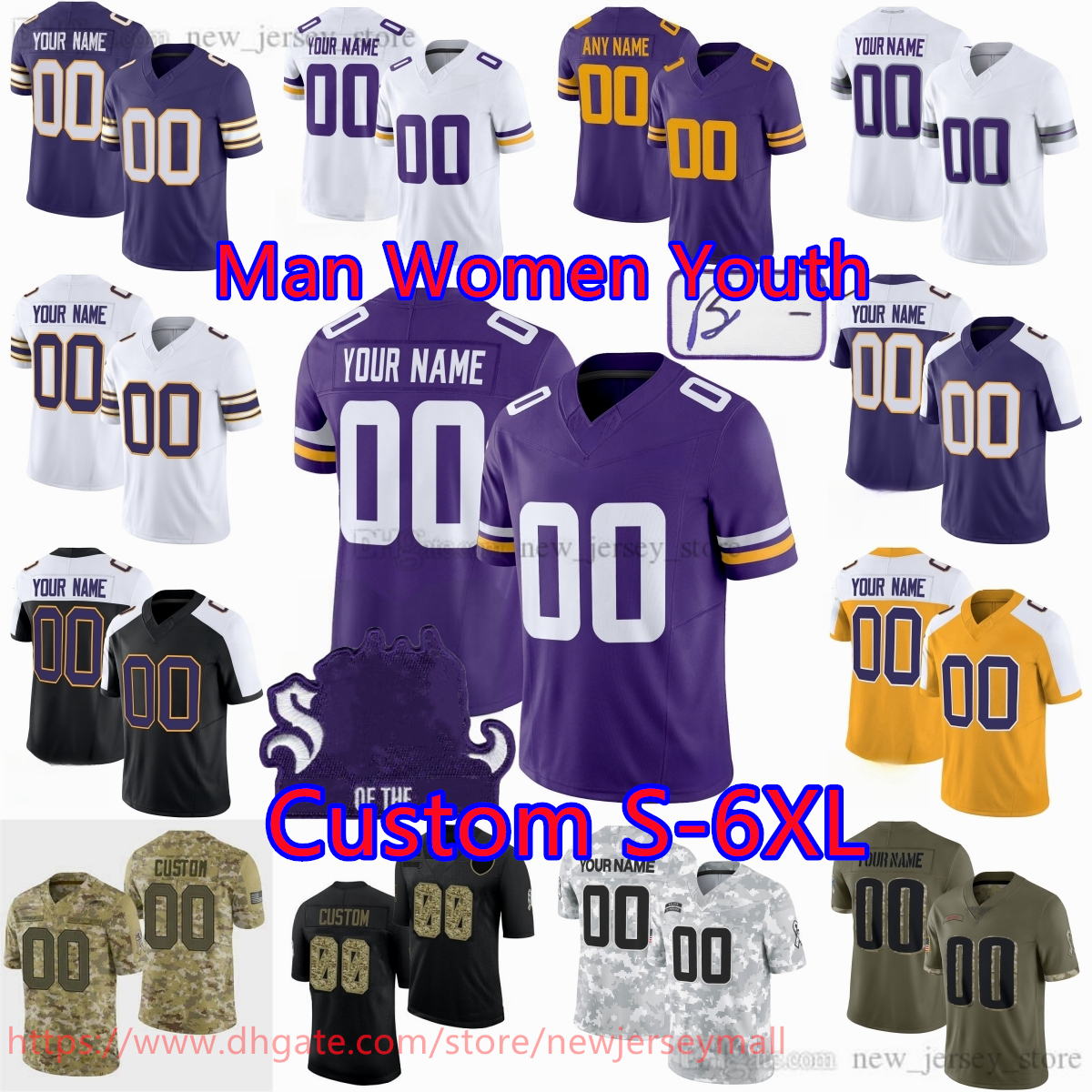 Custom DIY 18 Justin Jefferson Jersey Stitched Football 9 JJ J.J. McCarthy Harrison Smith TJ Hockenson Camryn Bynum Andrew Van Ginkel Addison Aaron Jones Cris Carter