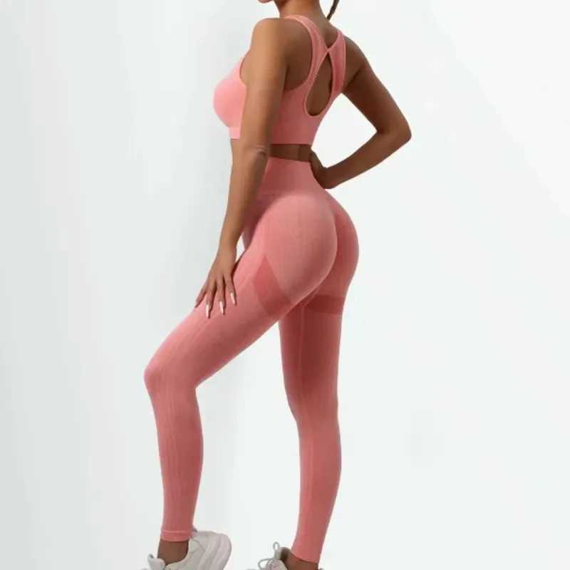 Seamless Yoga Set Women Beauty Back Sports Bra+ Hip Lifting Leggings Workout Set Breathable Fitness Set Gym ClothingXJ250109