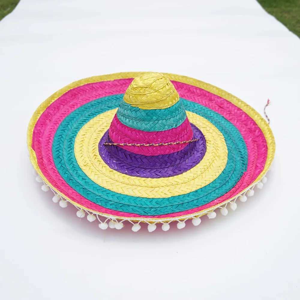 Summer colorful wide brown Mexican party hat Sbrero party sun hat decoration Halloween straw hat for men X250109