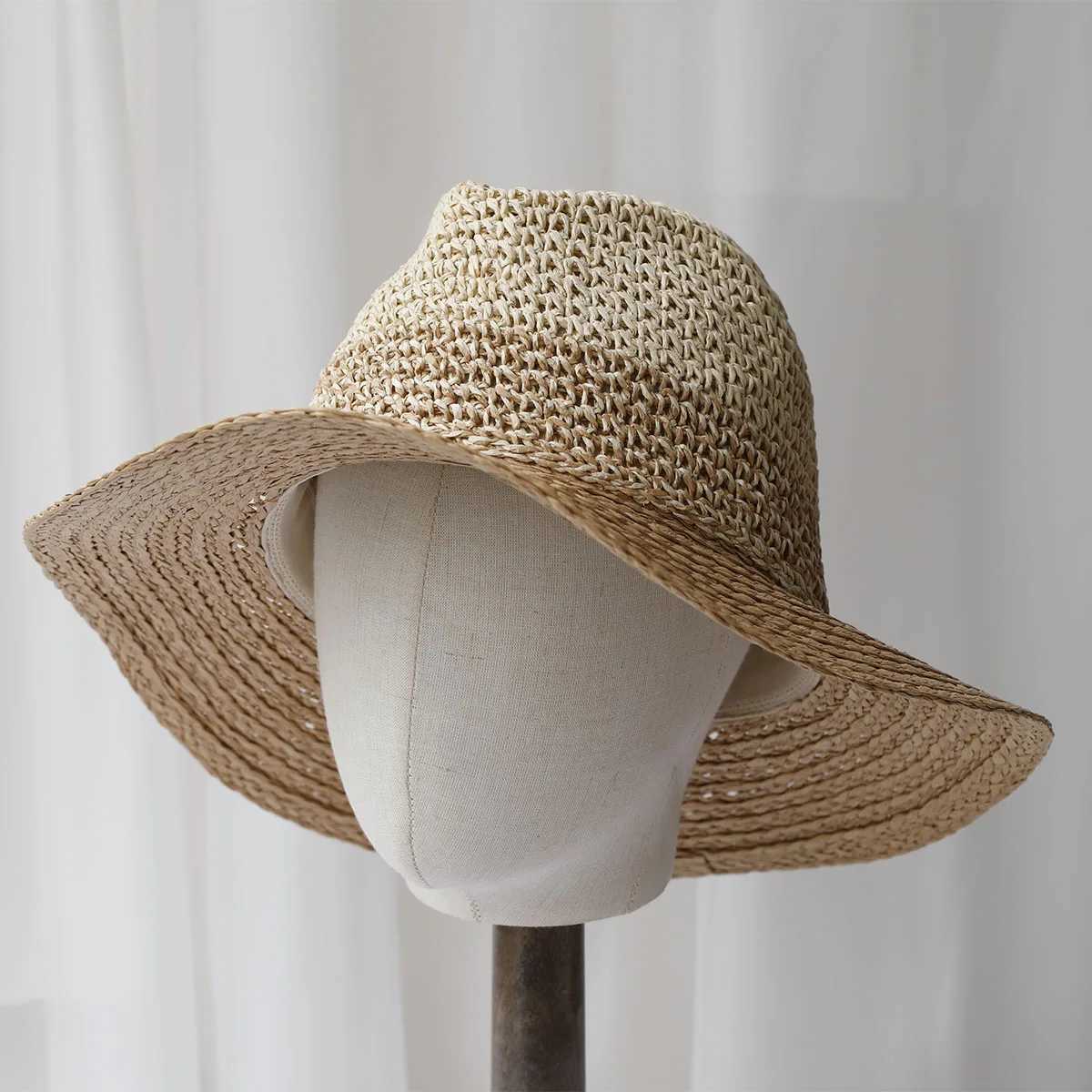 New fashion style bucket hat Mticolor foldable sun crochet hat suitable for beach tourism and vacation handmade straw hats X250109
