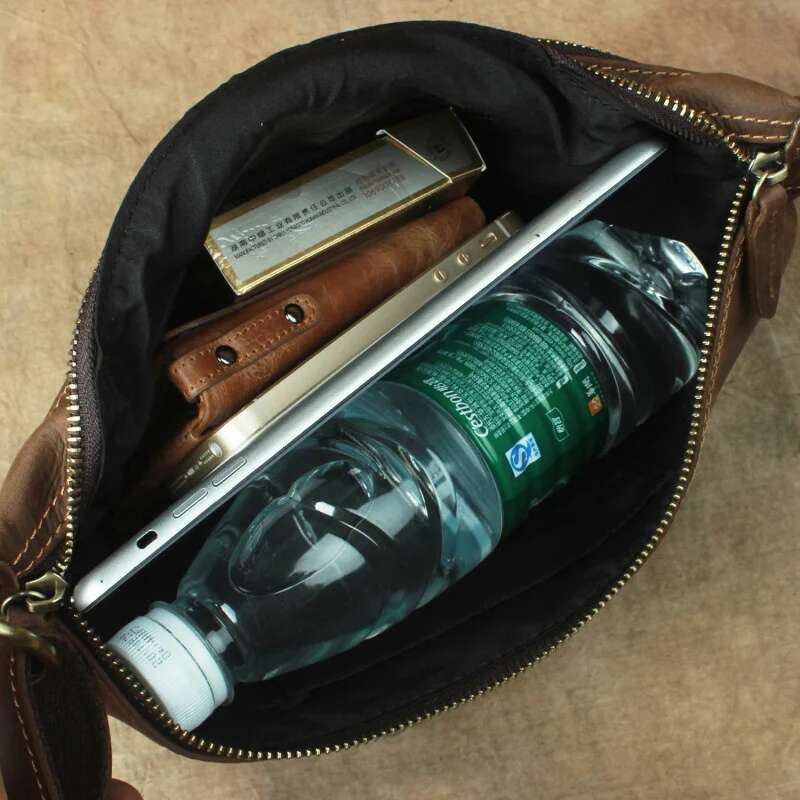 Crazy Horse Unisex Leather Waist Bag Men Chest Bags Vintage Fanny Packs Women Genuine Messenger Shoulder Bag