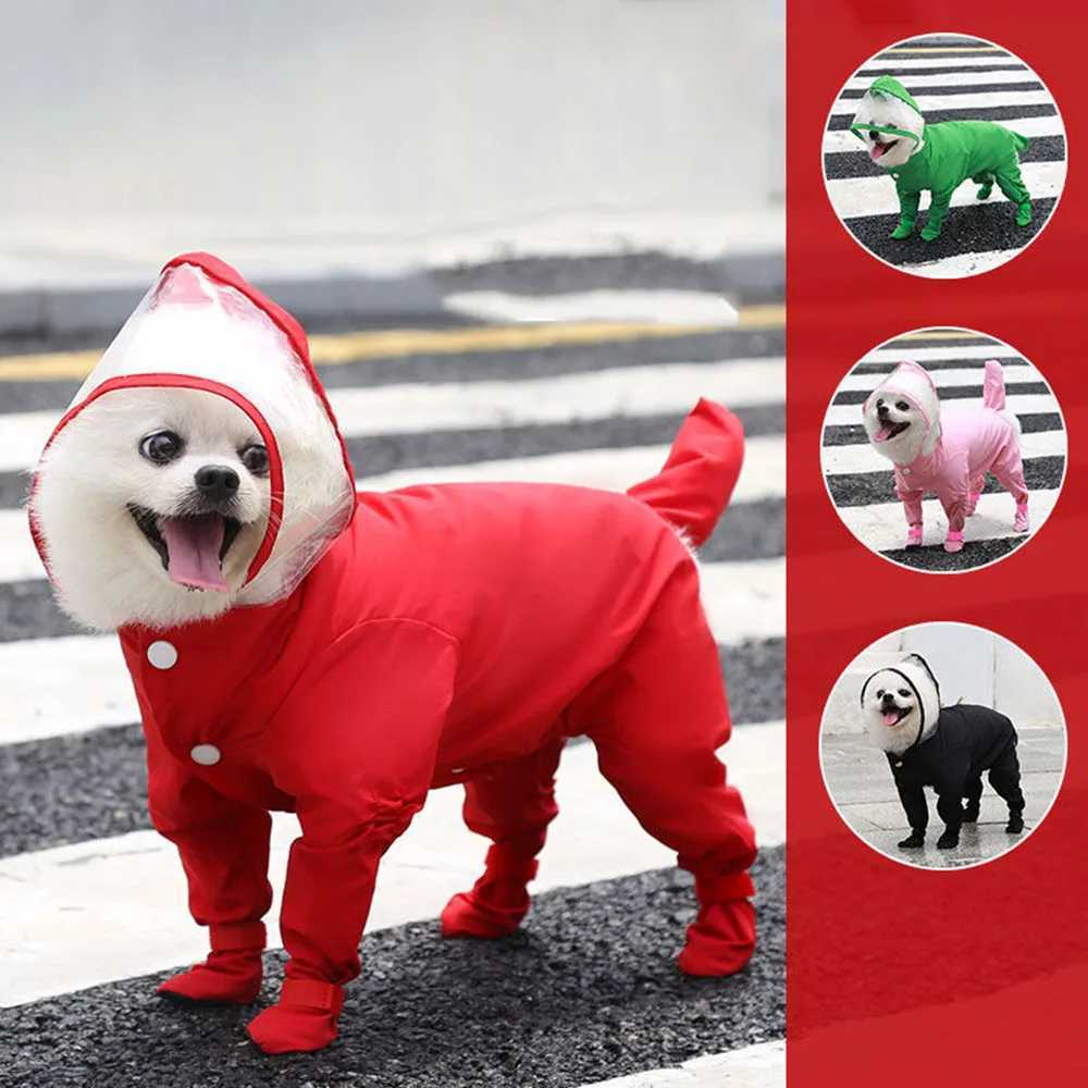 Waterproof Dog Clothes Small Dog Raincoat with Rain Shoes Boots Overalls Jumpsuit Pet Cat Puppy Rain Coat with Transparent HoodXJ250109
