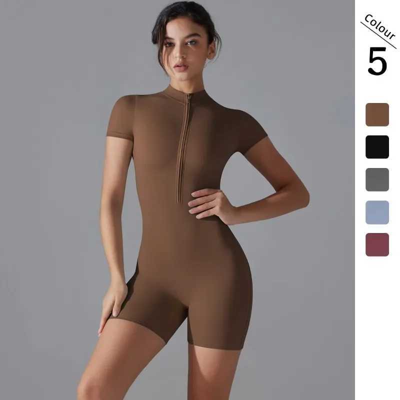 Summer Zipper Workout Jumpsuit Sports Overalls Women Gym Clothing Running Fitness Suits Gym Tracksuit Short Sportswear Yoga SetXJ250109