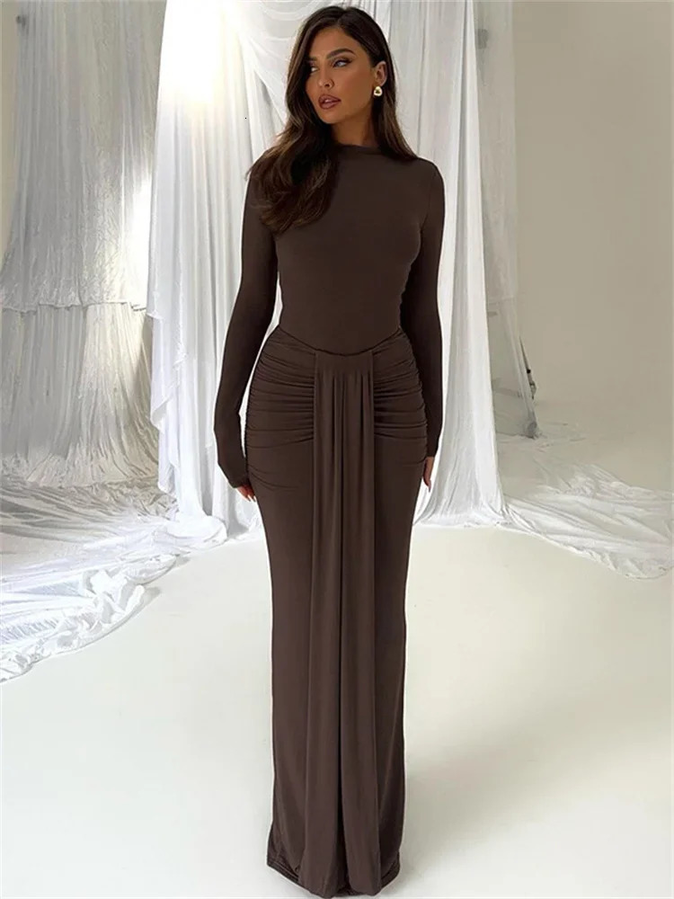 Tossy Winter Ladies 2 PieceSet Maxi Skirt Casual High Waist Jumpsuit And Pleated Long Outfits Sexy Solid Skinny 250106
