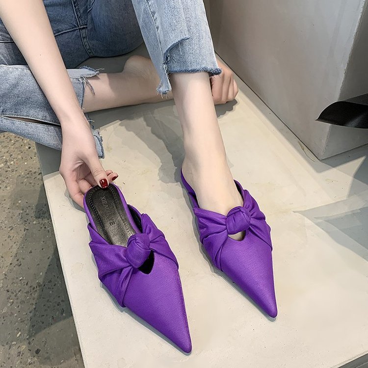 Women Slippers Fashion Bow Design Pointed Toe Trendy hot Versatile Triple Black Beige Purple Free shipping