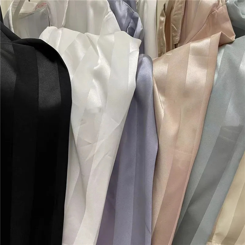 Womens striped pajama set solid French silk satin pajamas two piece comfortable home roupa feminina womens pyjamas 250106