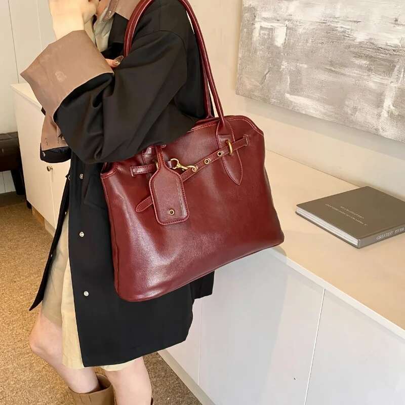 PU Zipper 2024 High Quality Shoulder Solid Color Simple Fashion Tote Bag Soft Versatile Commuter Western Style Handbag