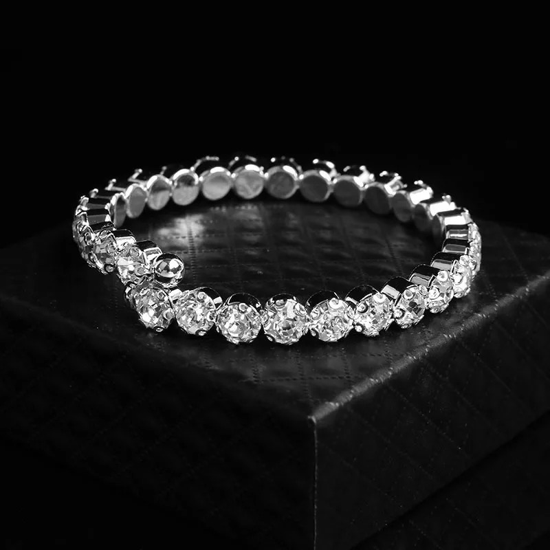Round Crystal Jewelry Set for Women Charm Silver Color Bracelet Stud Earring Zircon Chain Necklace Wedding Party 250103