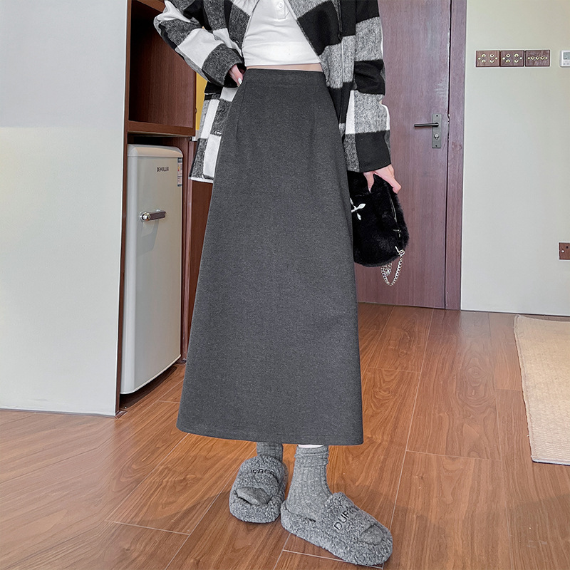 V3109 Skirt Women Autumn Winter New Slit Midi Skirt High Waist Slim Large Size Fashionable All-match Hip Skirt