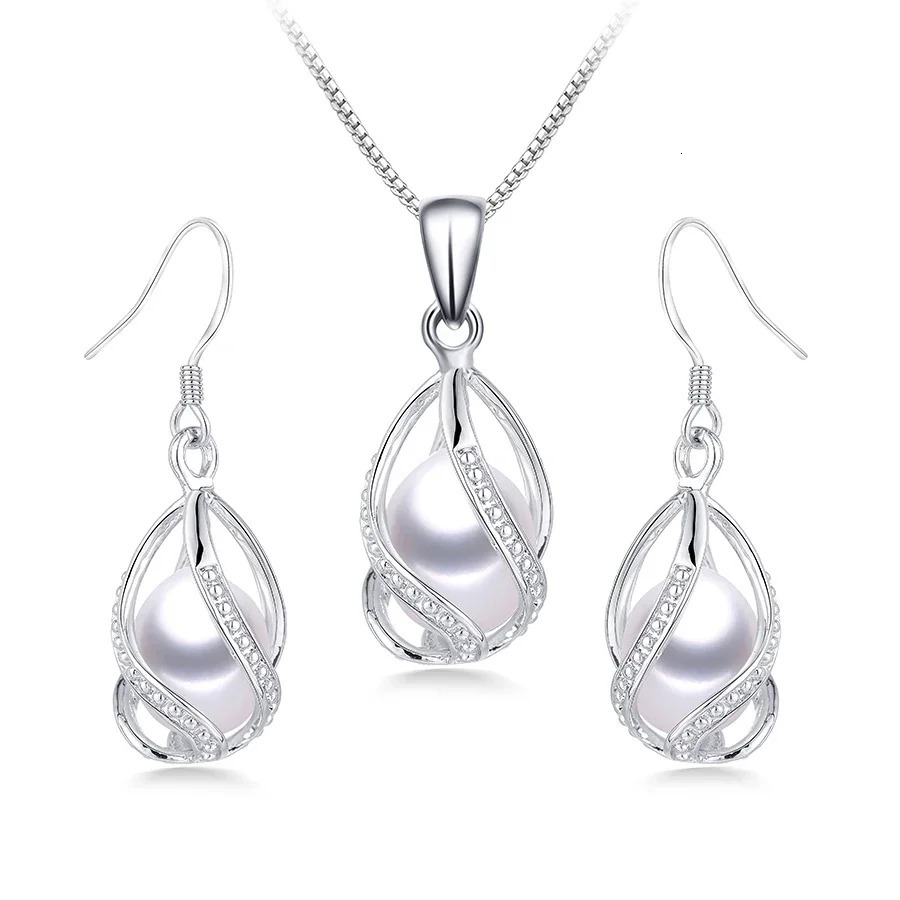 YWYC 89mm Natural Freshwater Pearl In Cage Pendant Necklace Drop Earrings Jewelry Set for Women 250109