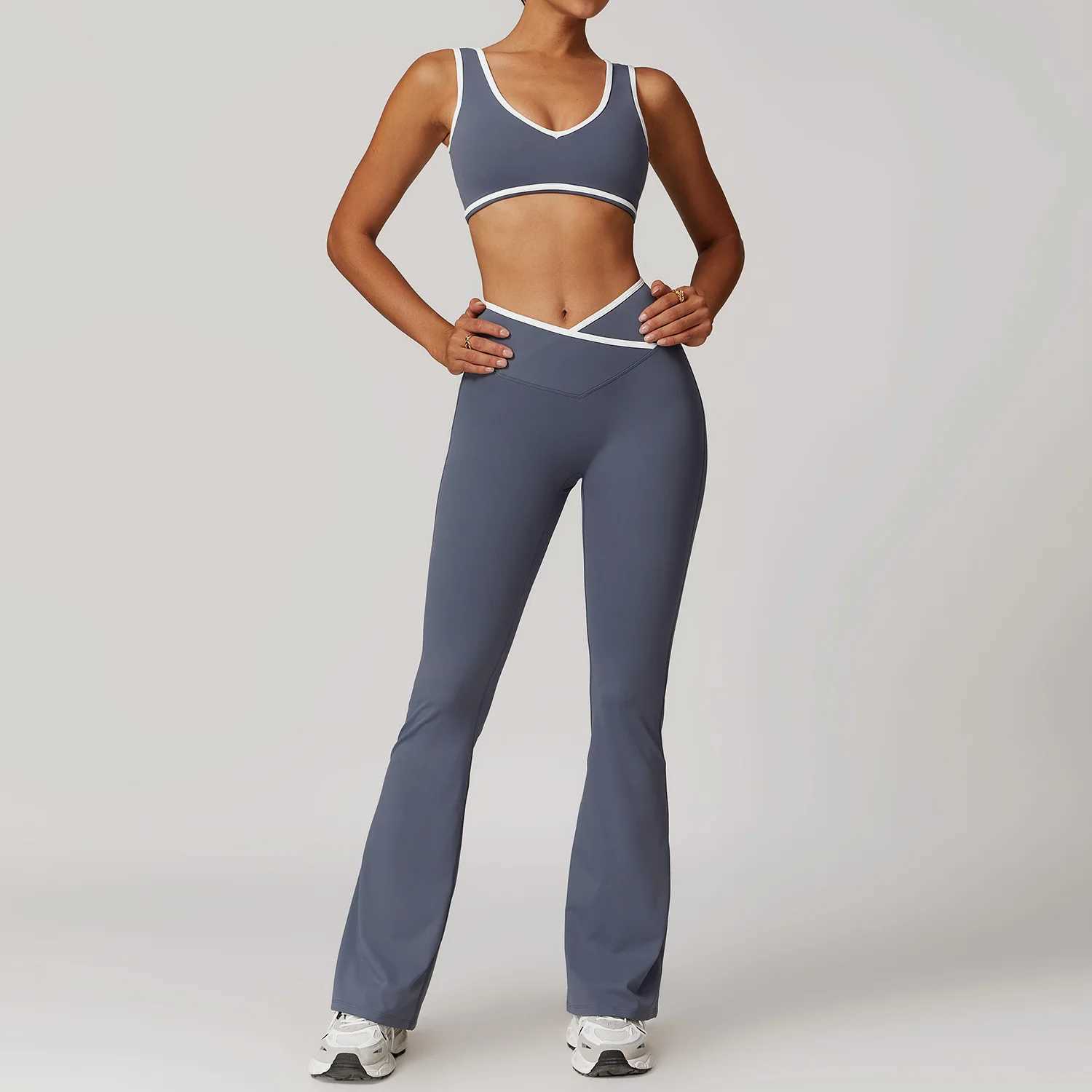 Women 2PCS Yoga Suit Gym Sportswear Sports Set Fitness Tracksuits Workout Breathable Bra Loose Bell-bottoms Leggings Yoga SetsXJ250109