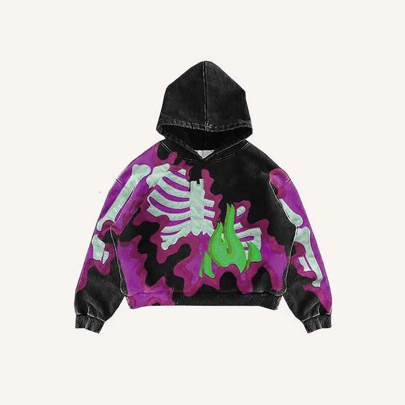 Spring Autumn Flame Skeleton 3D Printed Men's and Women's Trendy Hoodie