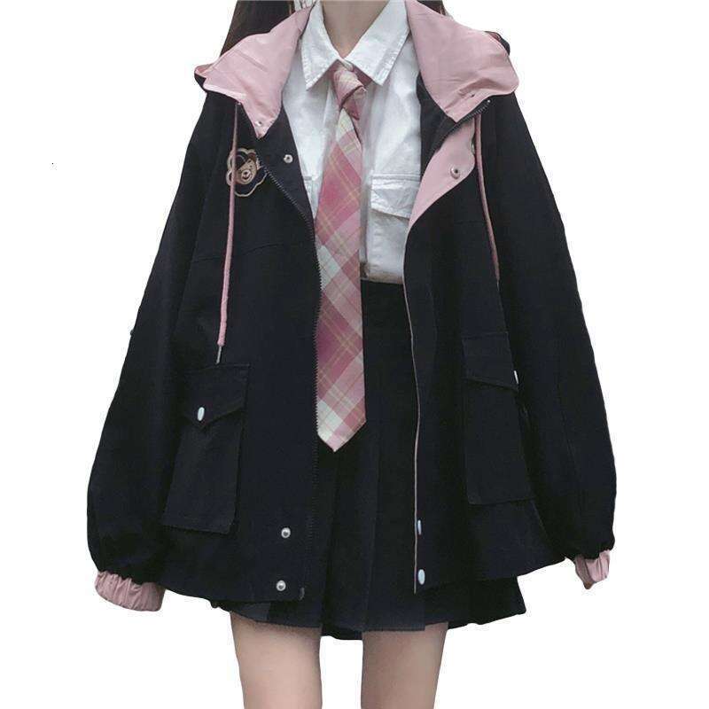 Women's Wear Kawaii Jacket For Women Autumn Pink Preppy Style Oversized Hooded Coat Korean Fashion Casual Outwear Girls