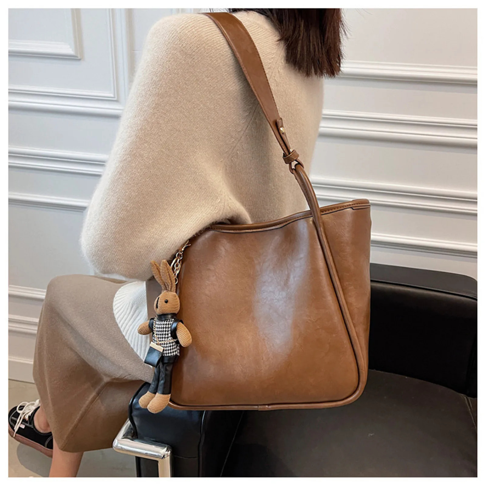 Casual PU Leather Large Capacity Tote Bag for Women Fashion Solid Color Zipper Female Shoulder Bag Ladies Handbag Commuting 250106