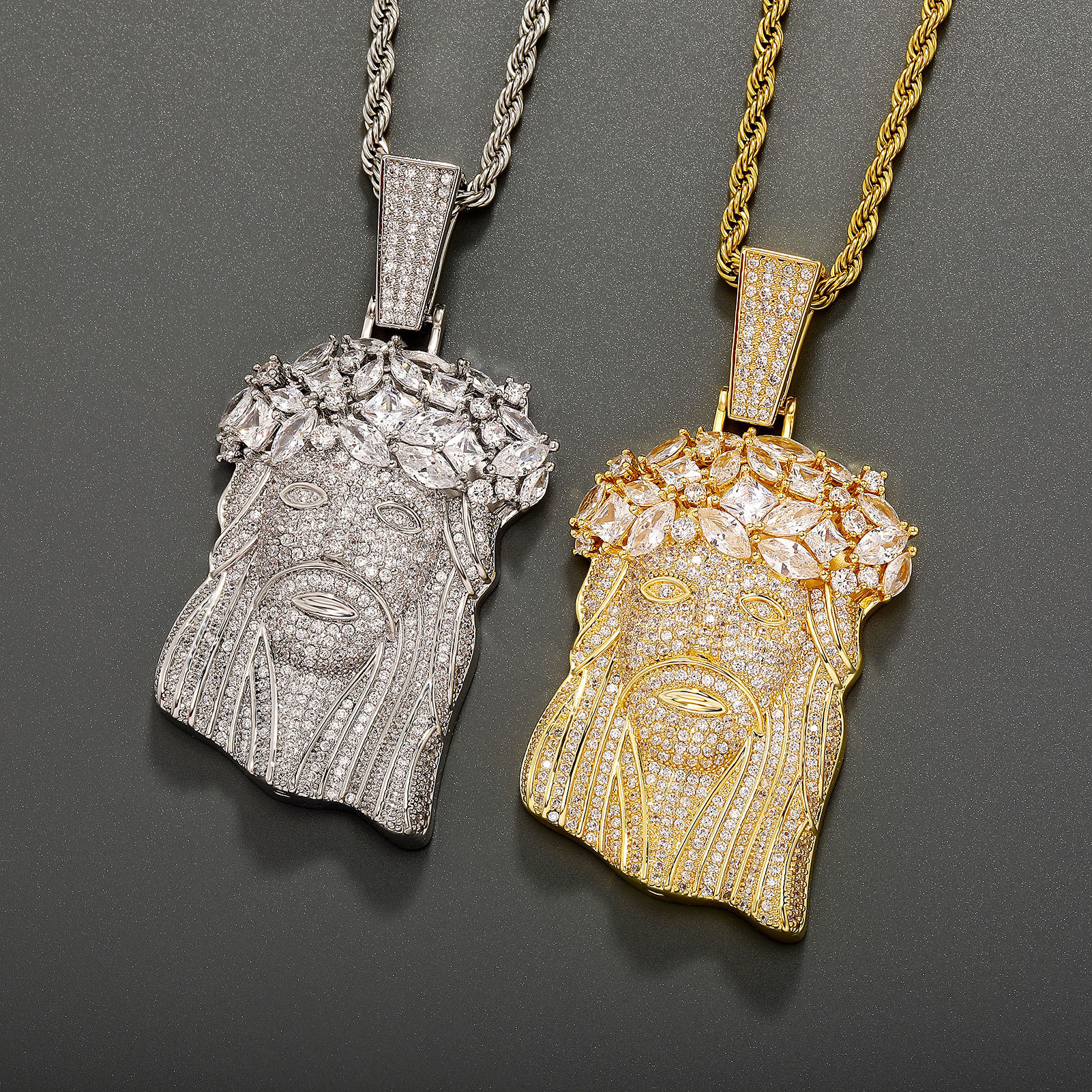 TopBling Large Jesus Face Pendants Necklace Jewelry Real 18K Gold Plated Religious Jewelry