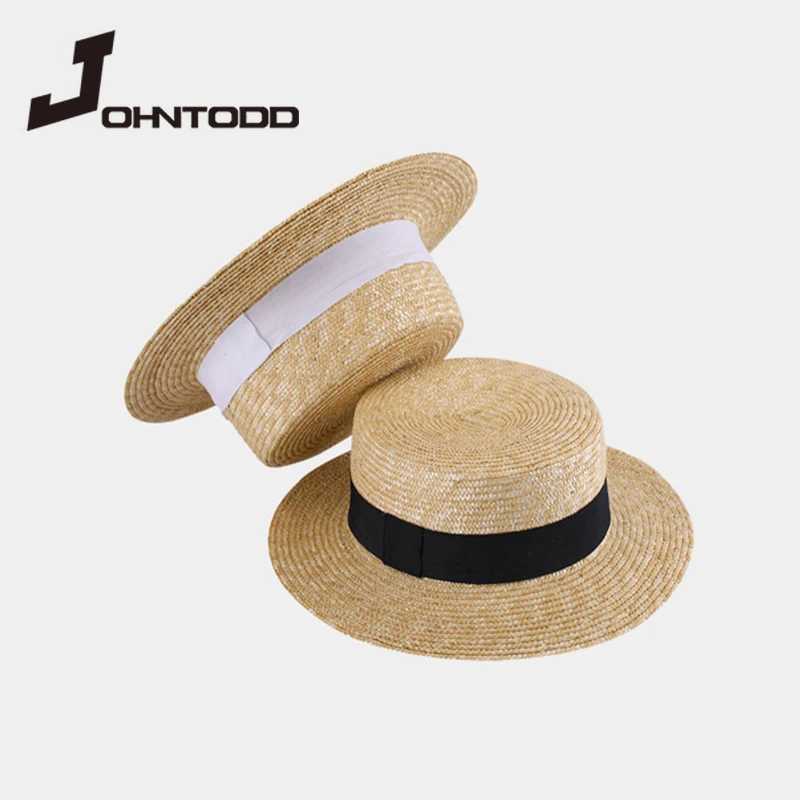 Warm natural wheat straw hat ribbon tie 7cm Brim Rower hat Derby Beach sun hat womens summer wide Brim UV protective hat X250109
