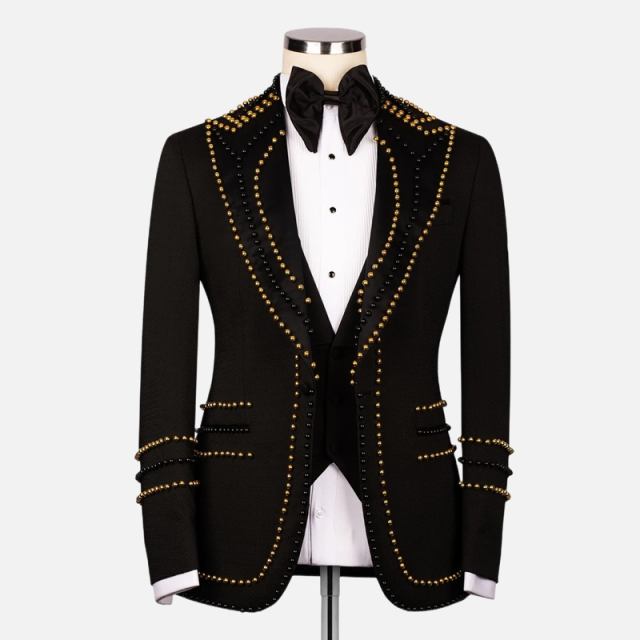 Modern Men Wedding Suits Pearls Peaked Lapel Beaded Groom Wear Tuxedos 2 Pieces Set Business Jacket One Button Evening Party Custom Made Blazer Pants