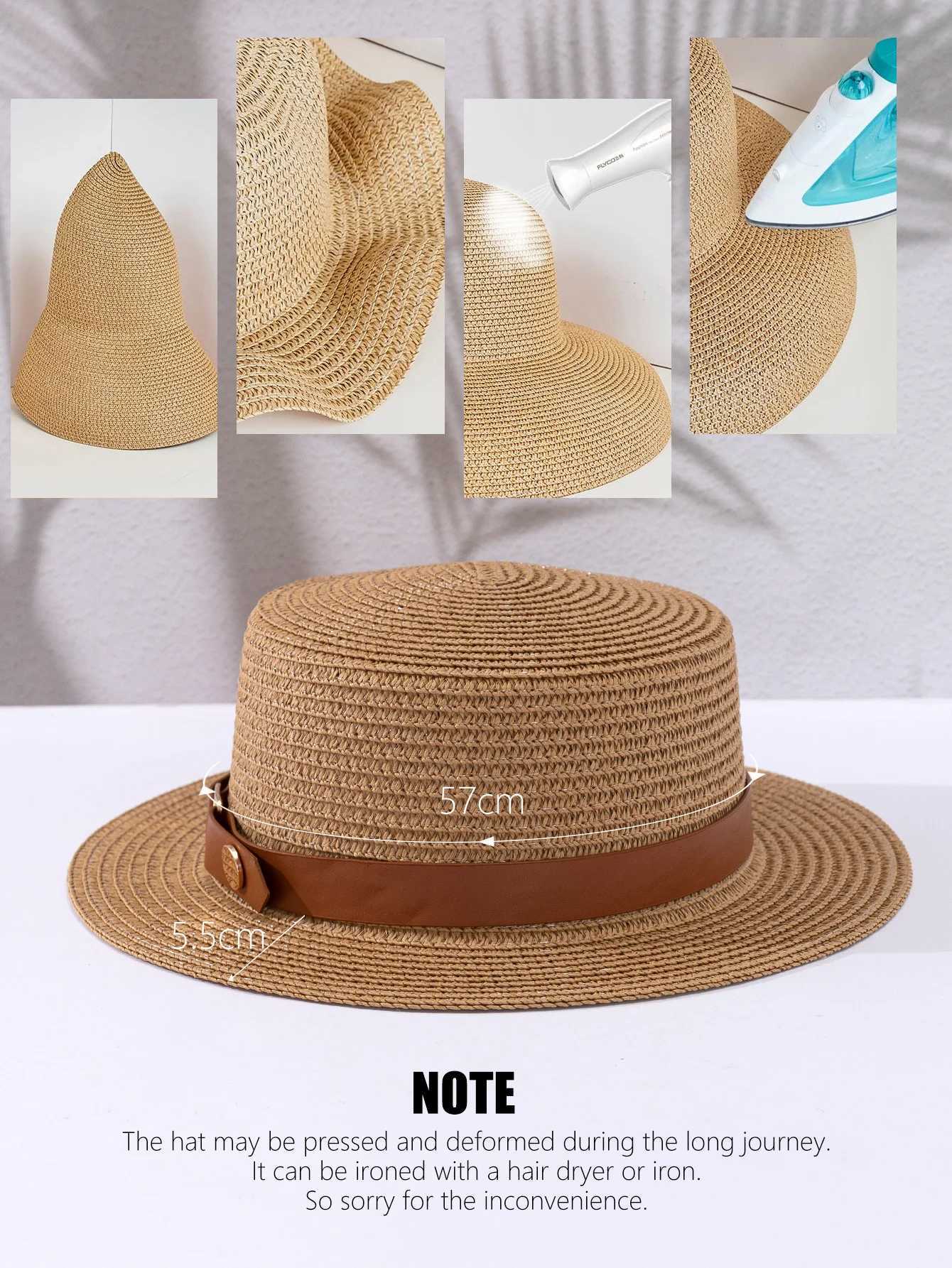 France UK summer high waisted beach hat with flat top temperature top hat beach holiday sun hat X250109