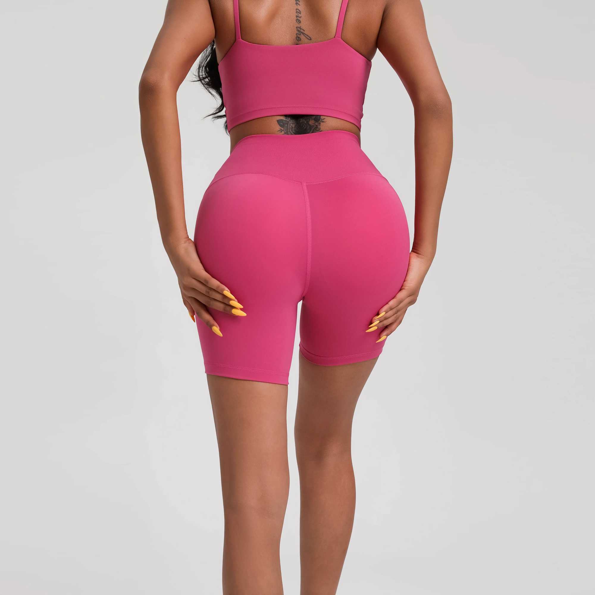 Solid Color Tight AthletiC Women Fitness Cycling Sport Short Gym High Waist Yoga Short Legging Squatting Proof Internal pocketXJ250111