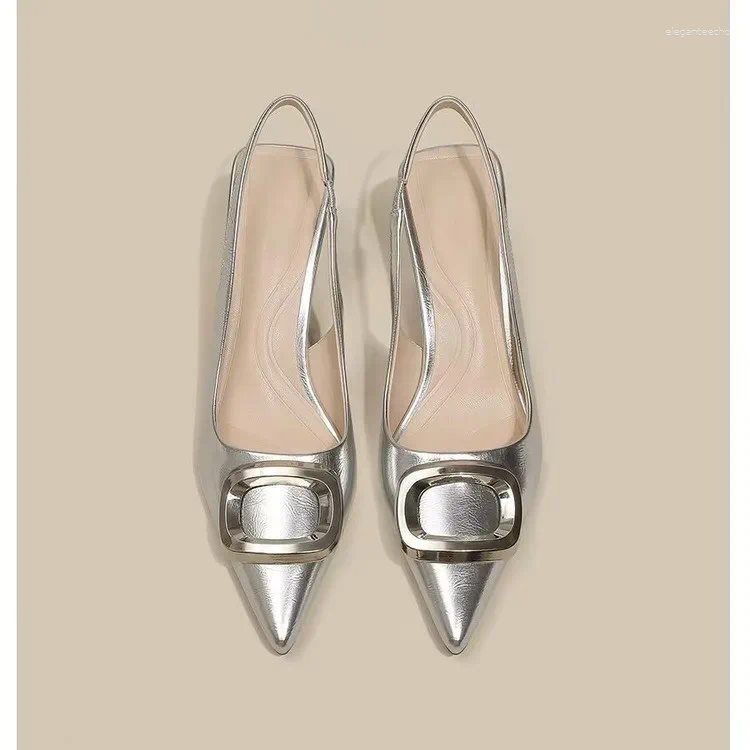 2025 S Fashion Designer Sandals Brand Woman Shoes Spring Ladies High Heels Elegant Med Heel Pointed Toe Slip On Sandal Mules