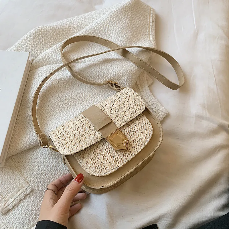 Elegant Woman's Pure Color Knitting Saddle Tote Versatile Single Shoulder Leisure Bag