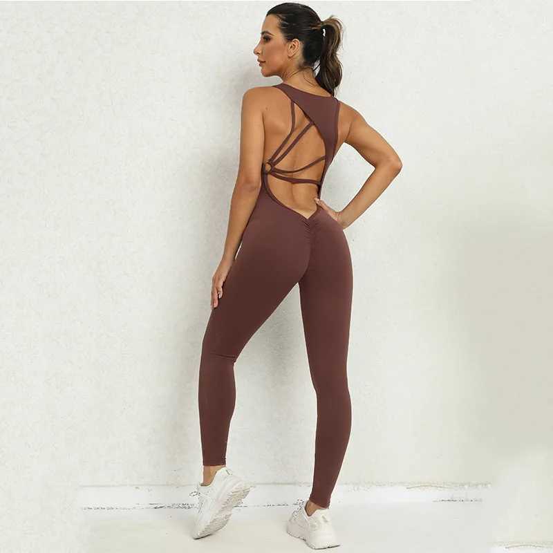Backless Yoga Jumpsuits Sports Fitness One-Piece Yoga Sleeveless Workout Clothes Running Sportswear Tight Training TracksuitsXJ250109