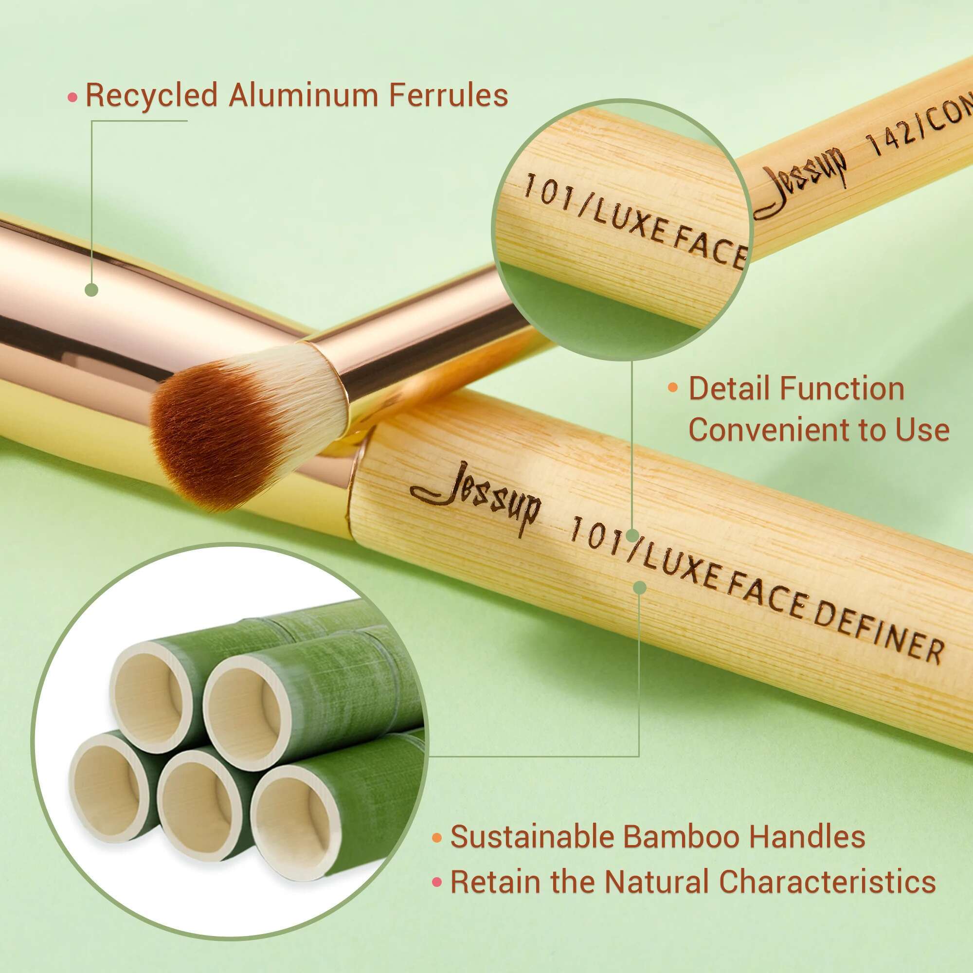 Jessup Professional Makeup Brushes Set Foundation Powder Eyeshadow er Blending Brush Make Up Tools Kit Bamboo Synthetic Hair