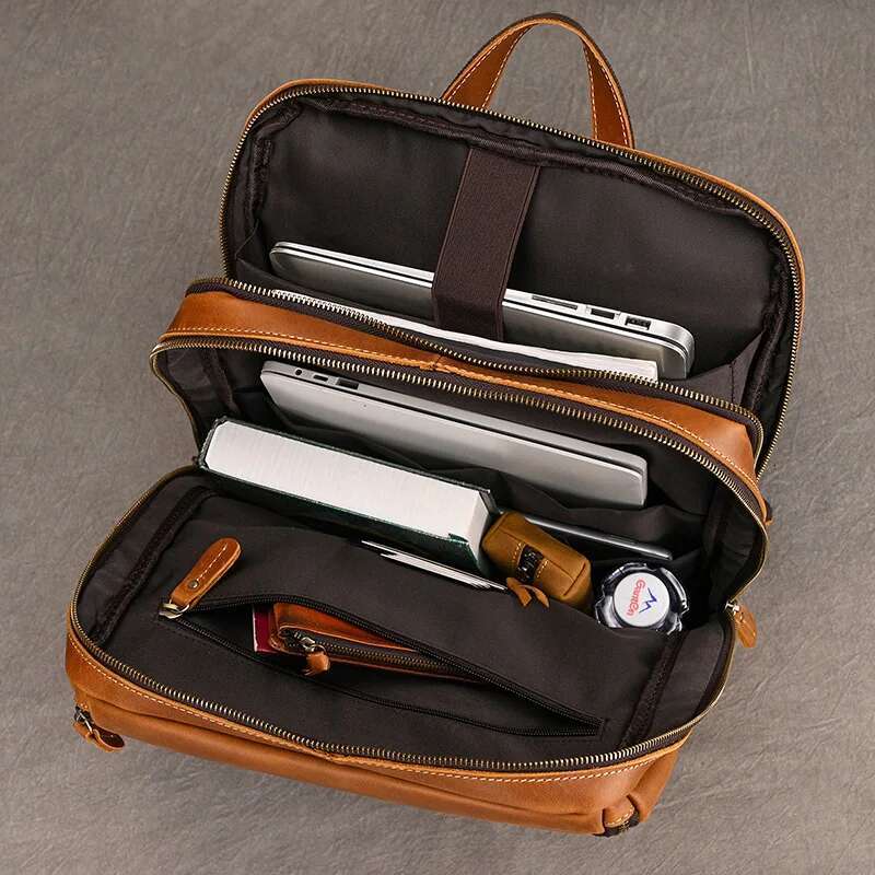 2023 New Fashion Bag 14 15.9 Laptop Backpack For Man Male Genuine Leather Men's Travel Bagpack Crazy Horse Skin