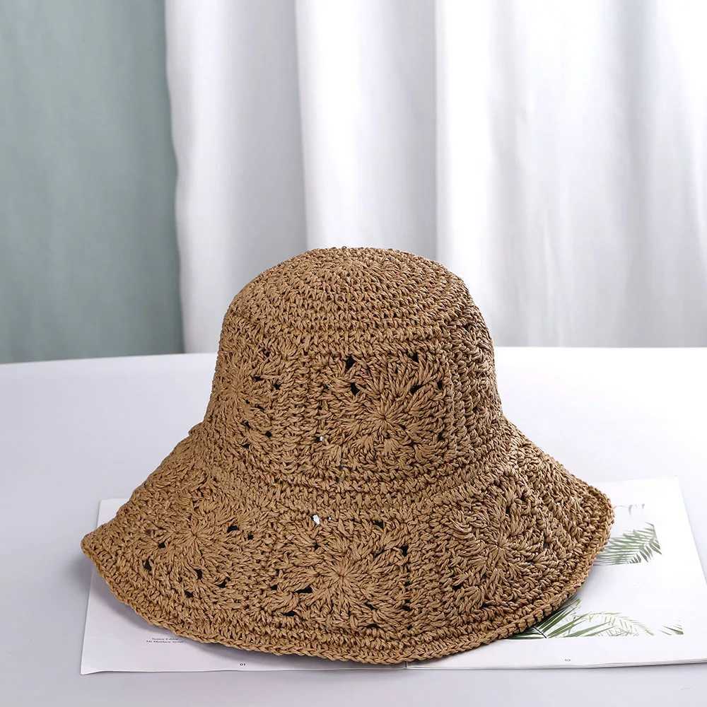 2023 Wens straw hat crochet hat bucket hat UV protective hat beach hat Wen Visors foldable Fem summer sun hat X250109