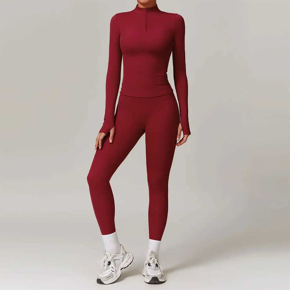 Gym Set Women Sportwear Zipper Long Sleeve Yoga Clothing Fitness Crop Top High Waist Leggings 2 Piece Workout Suit Sports SuitsXJ250109