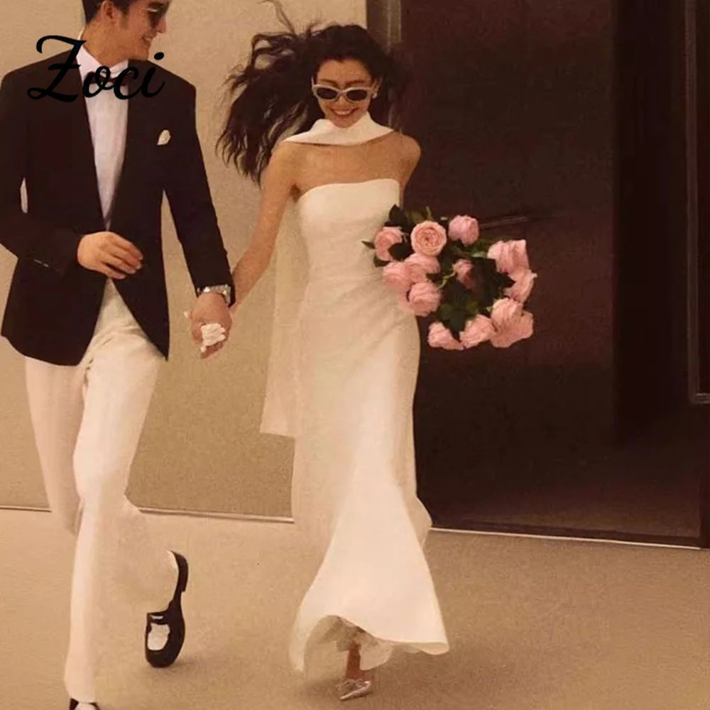 Zoci Simple Elegant Evening Dresses Strapless FloorLength Po Shoot Dress Wedding Party Customized Reception 250106
