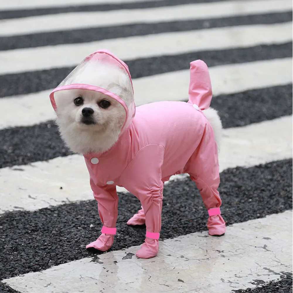 Waterproof Dog Clothes Small Dog Raincoat with Rain Shoes Boots Overalls Jumpsuit Pet Cat Puppy Rain Coat with Transparent HoodXJ250109