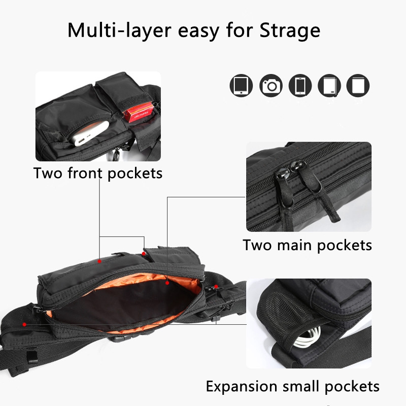 MOYYI Waterproof Men Crossbody Bag Casual 7.9inch Multi-Layer Shoulder Bags Hip Hop Chest Bag Zipper Phone Tactical Waist Bag