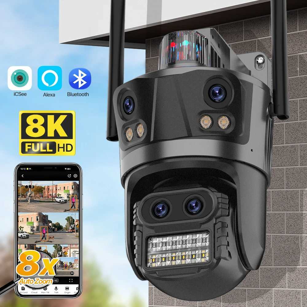 8K WiFi IP Camera Four lens Outdoor 6K PTZ Security Camera 8X Zoom Automatic Tracking IP66 Waterproof Security CCTV Monitoring iSee X250110