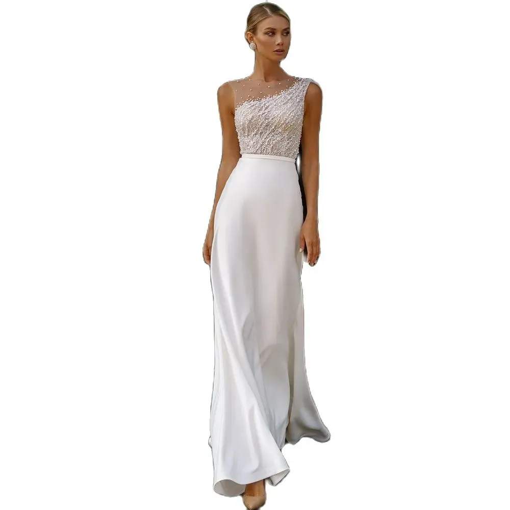 White Wedding Elegant Dress One Shoulder Sleeveless Custom Made Bridal Gowns Backless Princess Party Dresses Custom Made Plus Size