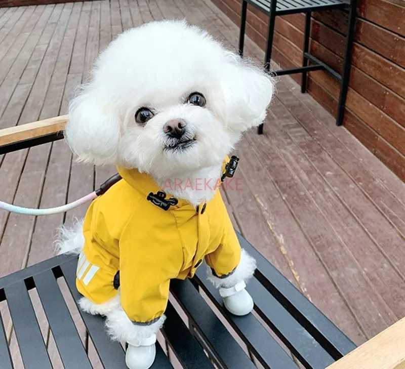Little dog raincoat four legged waterproof can tow teddy bear Schnauzer small dog pet walking dog in rainy days to preventXJ250109