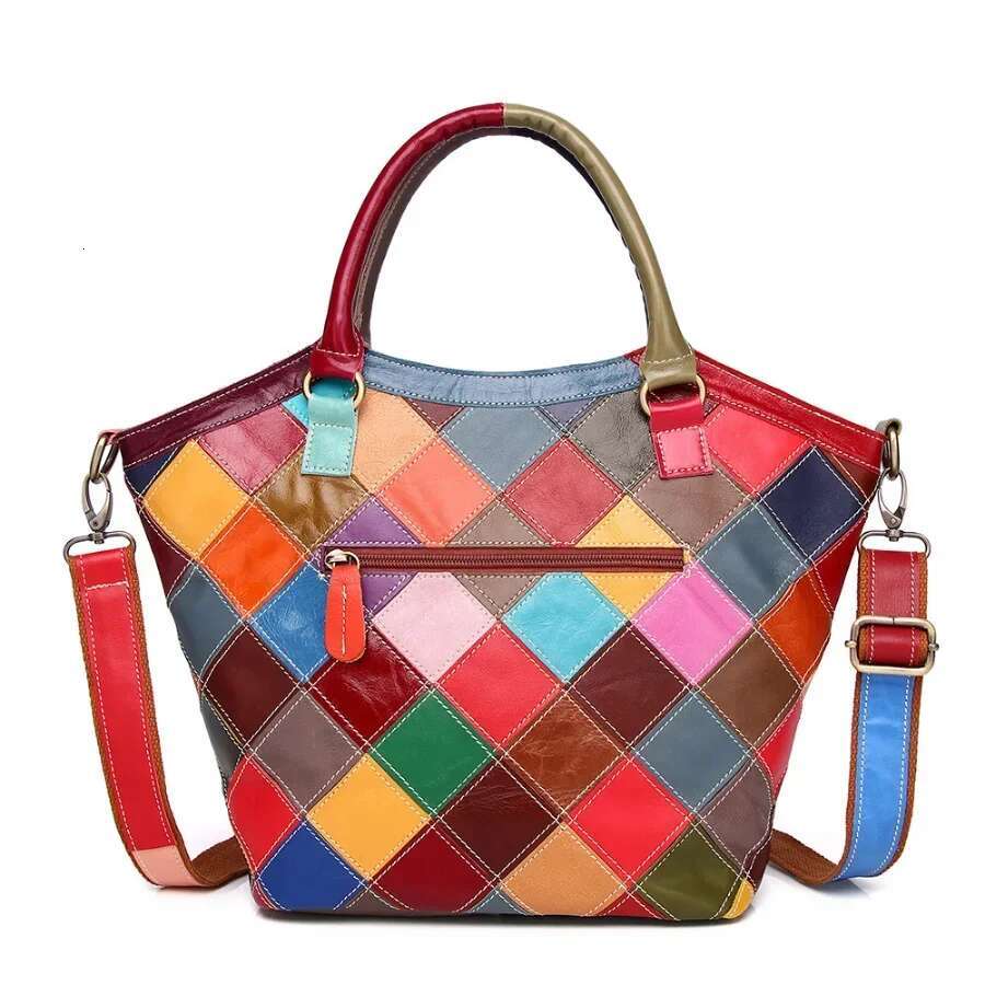 Fashion Women Candy Color Bucket Bags Women's Shoulder Real Cow Leather Crossbody Bag Female Girl Multicolour Plaid Handbag