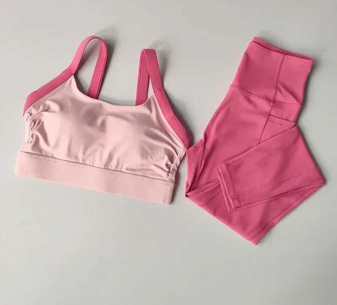 High Intensity Color Blocking Cross Back Integrated Yoga Set 2PCS Sports Underwear High Waist and Hip Lifting Fitness LeggingsXJ250109