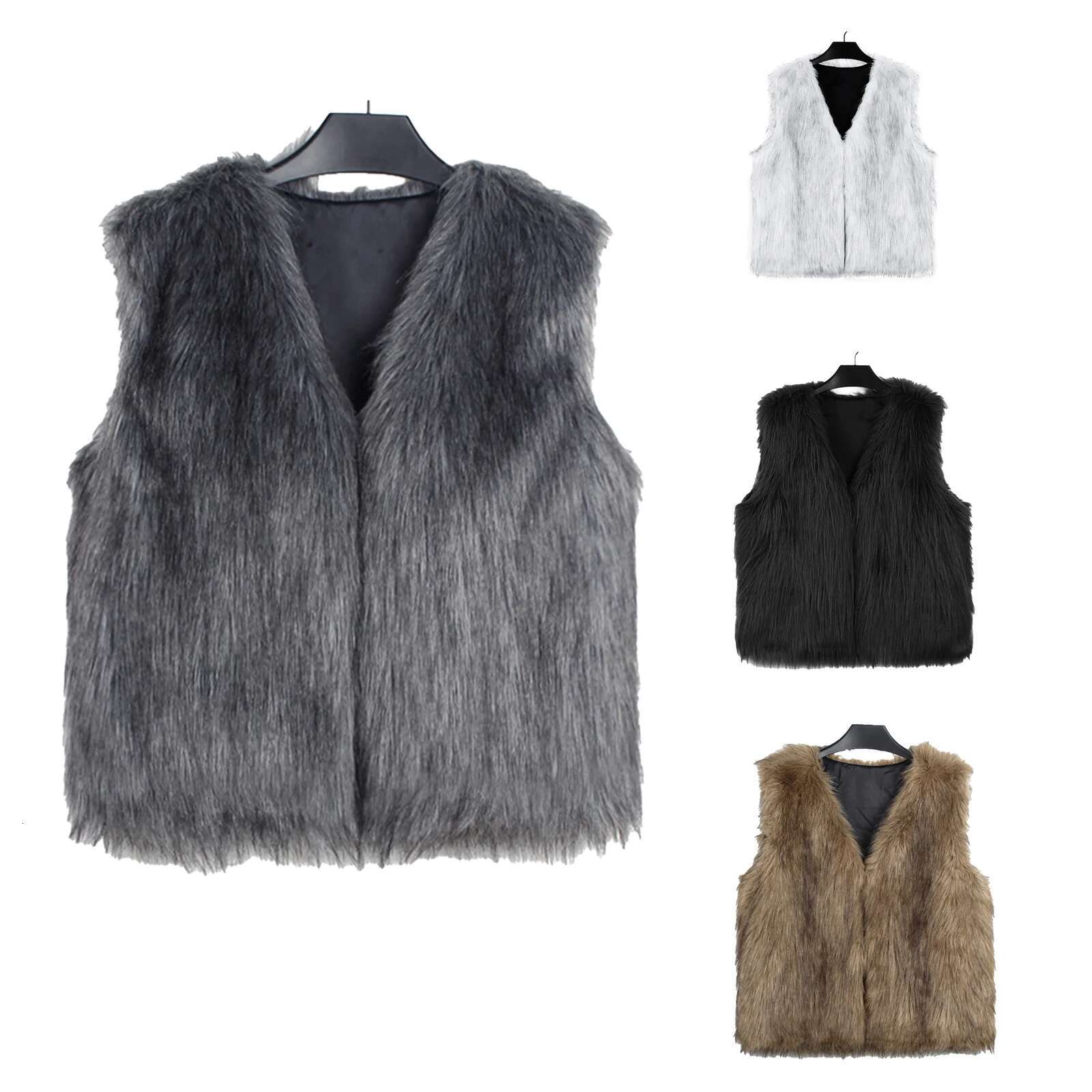 Women Open Front Jackets Outwear Gilet Streetwear Fashion Solid Color Sleeveless Faux Fur Vest