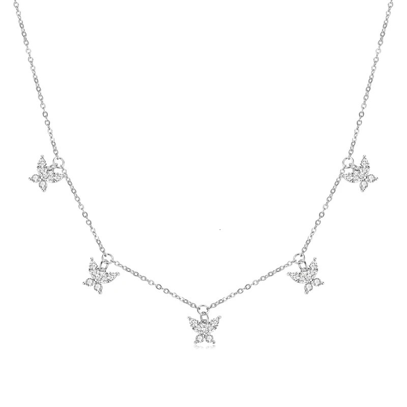 IOGOU Butterfly Choker Necklace Gift Engagement Wedding Jewelry 925 Sterling Silver Simulated Diamond Pendant for Women 250109