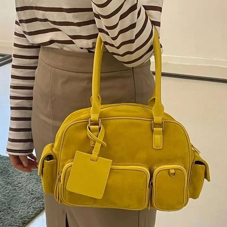 New Girl Style Frosted Suede Multi Pocket Shoulder Armpit Bag