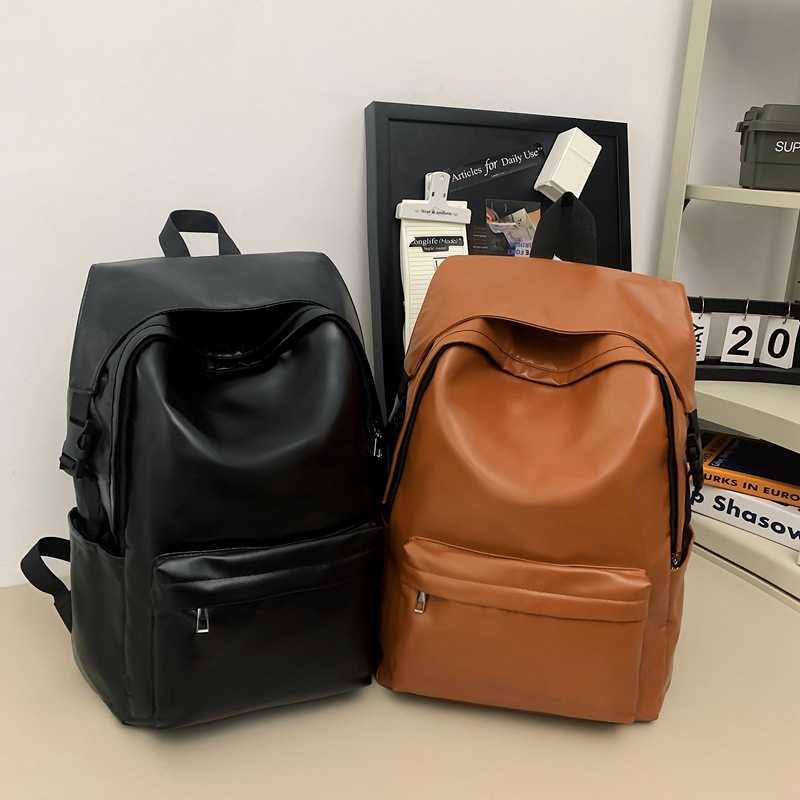 Men's high-end backpack with large capacity PU leather casual backpack for high school and college students 250110