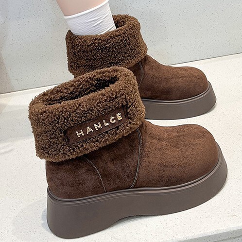 Mango Head Western style Snow Cotton Women's 2024 Trendy Small Height Increase Thick Bottom Flip Fur Mouth with Velvet Thick Cotton Shoes