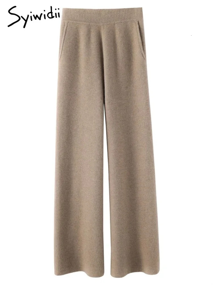 Syiwidii Knitted Women Pants Fall Winter Korean Fashion High Waist Wool Wide Leg Sweatpants Casual Straight Loose Trousers 250108