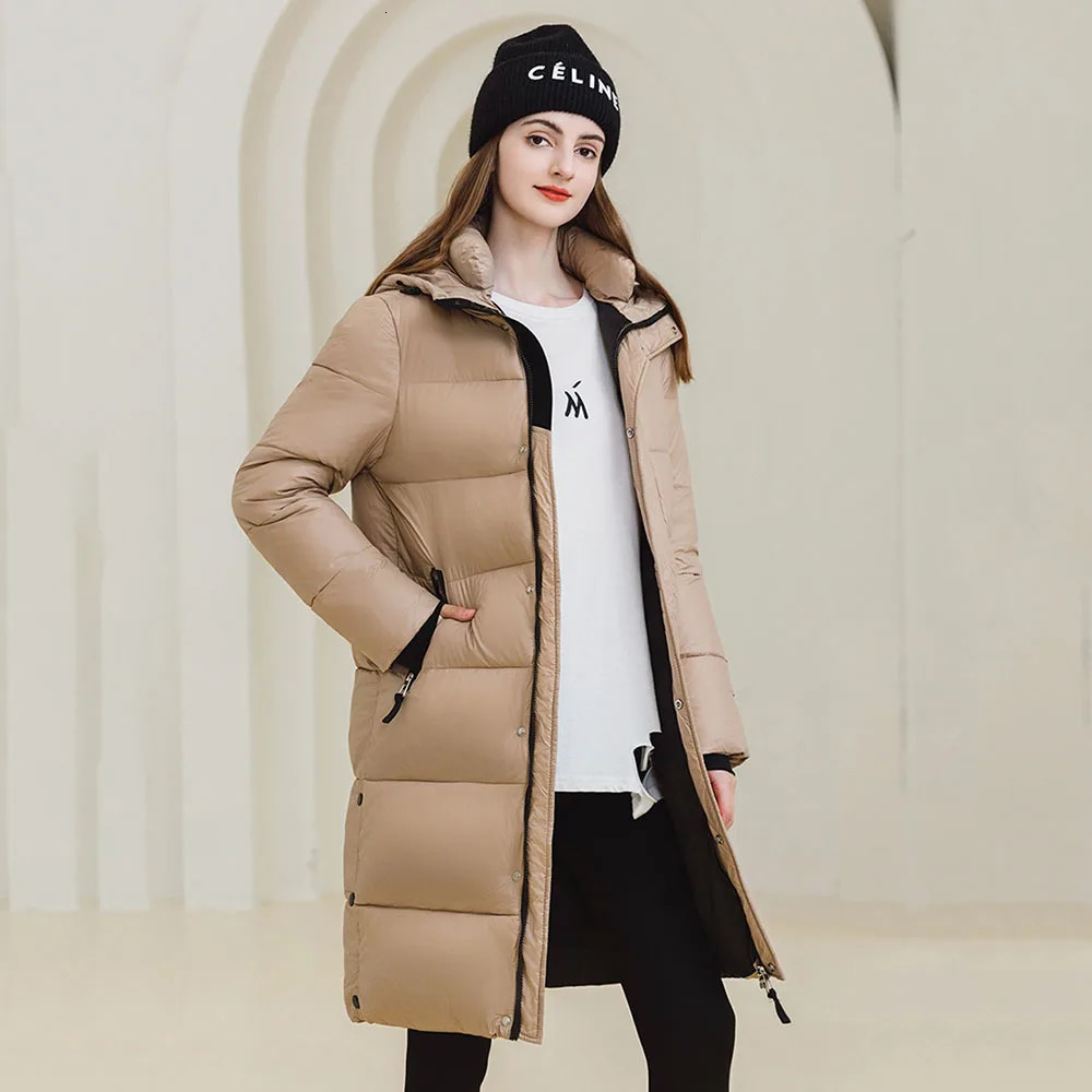 Winter Black Gold Down Jacket For Womens Classics Loose Cotton Coat Over Knee Hooded Parka Ladies Trend Thicken Outerwear 250108