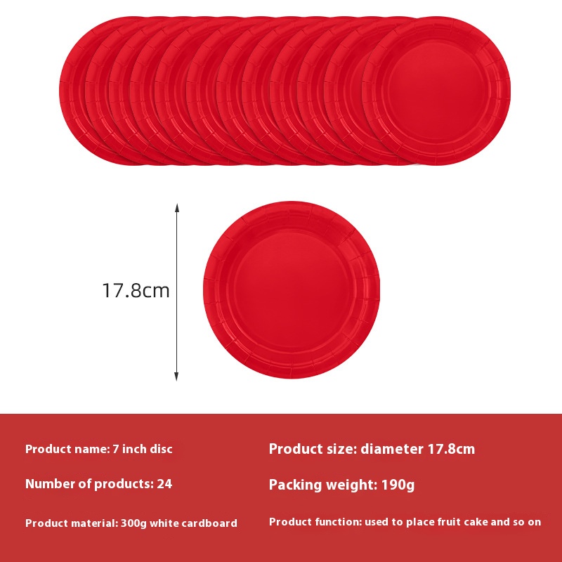 Hot selg solid color themed party red thick tray, paper cup, tissue tablecloth, disposable item