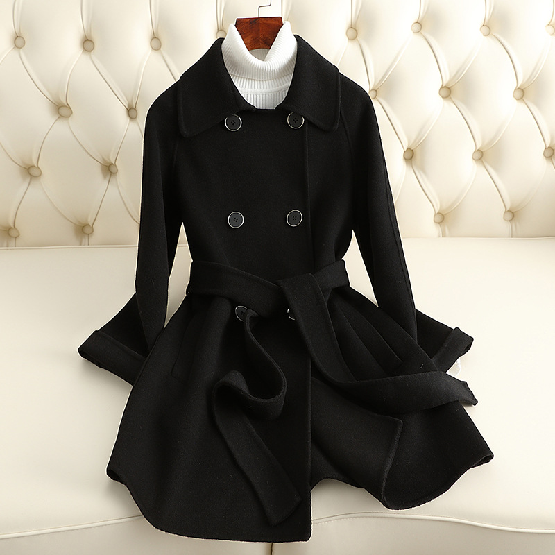D5113 New small double-faced cashmere coat for women, medium and long Hepburn style wool coat for women