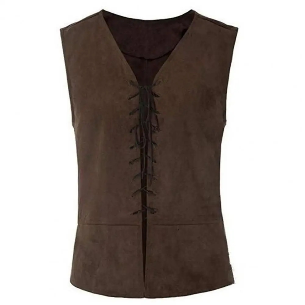 Vintage Men Pirate Vest Medieval Lace Up Sleeveless Cosplay Performance Hallowen Party Role Play Tank Top 250107