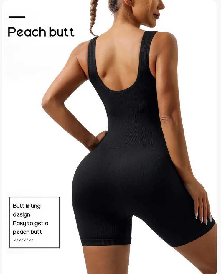 European and American Threaded Jumpsuit Shorts Seamless Elastic Sportswear Fitness Jumpsuit Yoga Suit OnesieXJ250109