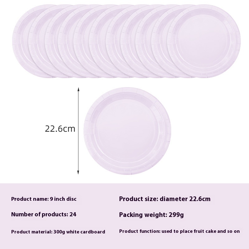 New solid color tray tableware set, light purple tray, towels, paper cups, tablecloths, disposable party supplies